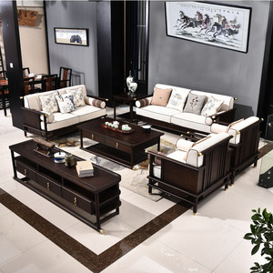 新中式禅意实木沙发客厅布艺沙发会所别墅样板房沙发中式整装家具