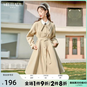 MEETLADY高级感欧美时尚翻领风衣女2024春秋气质宽松收腰长款外套