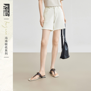 对白×冯玮艺术家联名复古纯棉牛仔短裤女2024夏新款休闲显瘦裤子