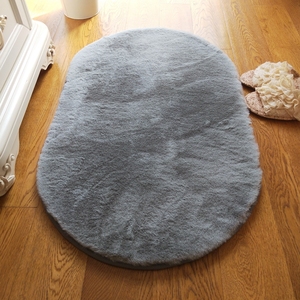 椭圆形纯灰色仿兔毛地垫柔软小脚垫卧室床边毯飘窗毯机洗定制尺寸