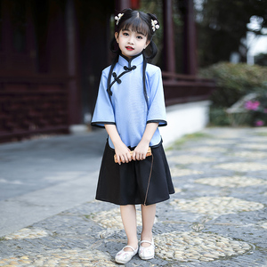 儿童民国学生装女童五四青年装中国风朗诵合唱演出服装中山装套装