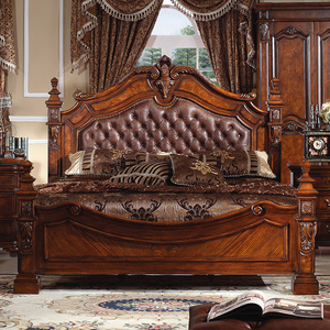 孟涵原创 美式实木双人床 欧式真皮床奢华复古主卧室双人床1.8米