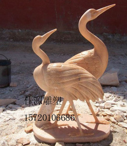 曲阳石雕晚霞红双鹤雕塑 鹤雕塑加工定做 供应各种动物雕塑