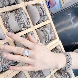 韩国东大门代购925纯银饰复古款式亮面圆盘戒指