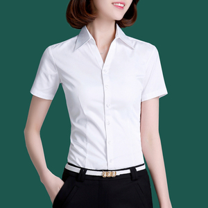 短袖白衬衫女士上衣职业正装夏季免烫黑色棉衬衣工装高级感工作服
