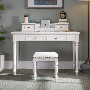 欧式白色书桌美式简约学习桌小户型卧室家用实木办公桌电脑桌现代