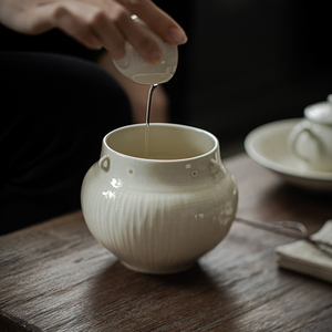 夏禾茶具草木灰陶瓷复古建水手工茶洗小号杯洗家用干泡水盂茶渣斗