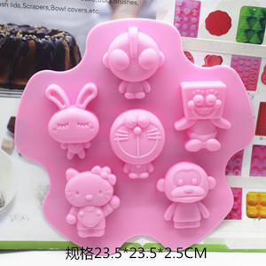 6连卡通奥特曼猫咪猴子海绵超人兔子硅胶手工皂模巧克力模diy工具