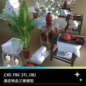 C4D FBX STL OBJ棕榈蜡烛百合花茶壶茶杯毛巾树枝灯三维3D模型