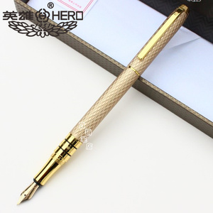 正品HERO英雄钢笔H703亮金粉金黑色10K金笔女士礼品钢笔定制刻字