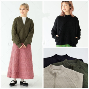 日本小众~超暖和双面织绗缝棉服半拉接圆领套头卫衣2023秋冬新女
