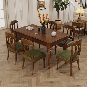 美式实木餐桌椅子组合乡村家用餐厅吃饭长方形小户型现代简约桌子