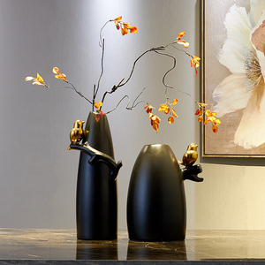 新中式喜上枝头陶瓷花瓶小摆件客厅餐桌插花饰品玄关干花装饰器皿