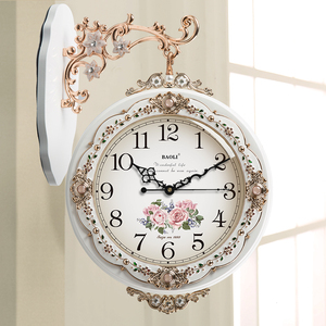宝丽欧式双面挂钟客厅钟表复古个性艺术田园静音时钟装饰壁挂表大