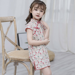 儿童棉麻旗袍夏季中国风连衣裙1-3岁5小女孩复古改良女宝宝旗袍裙