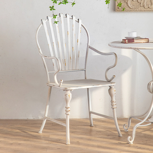 法式铁艺复古白色餐椅阳台咖啡店民宿装饰做旧户外花园椅扶手椅子