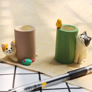 ZAKKA日式 呆萌三毛猫小鸟老鼠创意笔筒回形针收纳文具摆件