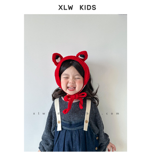 小狐狸耳朵发带~韩国儿童帽子秋冬男童女童宝宝护耳帽婴儿毛线帽