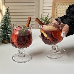 高脚热红酒杯圣诞鸡尾酒杯氛围感刻花玻璃杯微醺浪漫冬季洋酒杯子