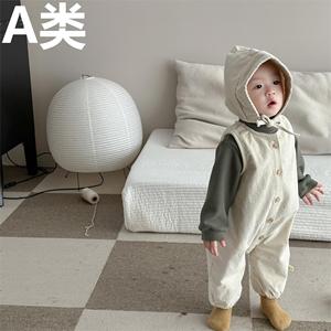 韩版春秋装男女婴儿宝宝灯芯绒背带裤高领打底衫两件套洋气套装
