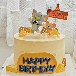 卡通猫和老鼠蛋糕装饰摆件奶酪模具汤姆猫杰瑞鼠儿童宝宝生日插牌