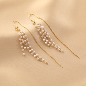 Sturbolea 垂落珍珠耳线小众设计感串珠耳饰时尚气质优雅长款耳环