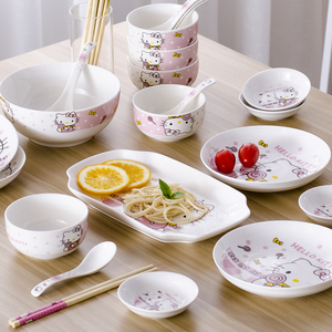 卡通猫碗筷碟盘陶骨瓷卡通礼品创意餐具套装韩式米饭碗