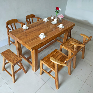 实木餐桌椅老榆木餐桌椅组合原木自然边家用长方形小户型现代简约