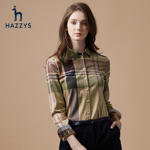 【双11狂欢价】Hazzys哈吉斯格子衬衫长袖女秋季新款女士
