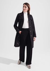 英国代购Hobbs 2023秋冬新款黑色单排扣束腰百搭中长款风衣女外套