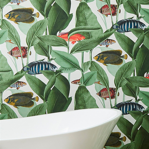 北欧现代简约海底世界鱼群壁纸民宿酒店浴室背景墙装饰壁画墙布