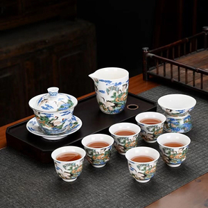 羊脂玉茶具六鹤功夫红茶高档套装不烫手盖碗泡茶白瓷家用送礼茶杯