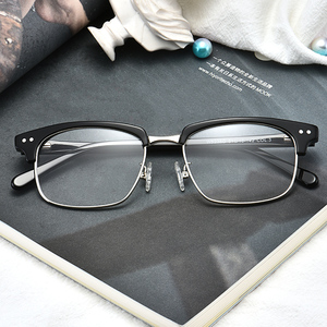 网红版复古板材眼镜架男半框九十木方形近视韩版超轻眼镜框女潮