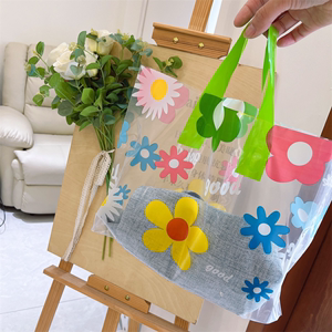 透明小花朵服装店手提包装袋子塑料礼品购物袋清新装衣服袋子定制