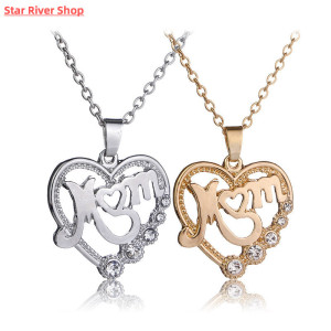 Hollow Lucky Love Heart Letter MOM Mother's Day Zircon Penda