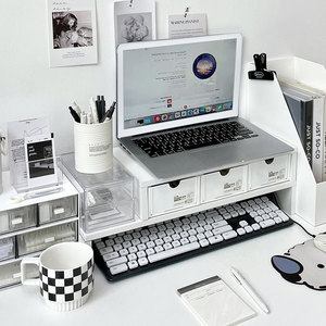 笔记本电脑增高架宿舍桌面抽屉收纳盒办公室台式显示器屏幕置物架