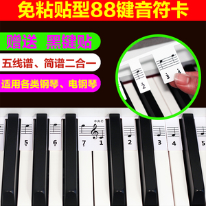 电钢琴88键钢琴键盘卡 五线谱音符卡音标卡 琴键卡琴贴琴键贴标记