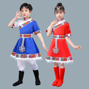 六一儿童民族服装藏族舞蹈演出服舞蹈水袖他幼儿园男女童藏服新款