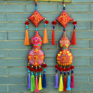 民族风手工刺绣荷包吉祥葫芦风铃挂饰门饰家居客厅阳台挂件装饰品
