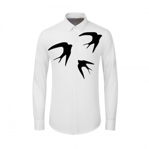 欧美风经典潮款衬衣 三只燕子黑白印花 演出时尚修身潮男衬衫