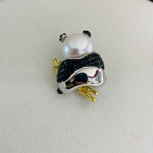 精工纯银S925熊猫空托胸针配件可配10-11mm样图我们装的是圆珠