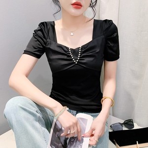性感女王的衣橱韩国时尚方领女短袖夏季泡泡袖上衣修身百搭洋气