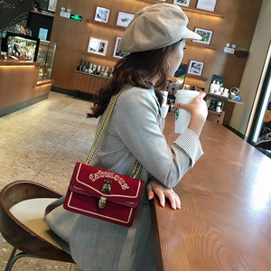 JACD 小众丝绒斜挎包2019新款泰国刺绣风琴包链条单肩包绒面女包
