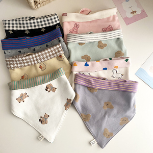 韩国进口新款纯棉卡通双面个月婴儿儿童三角口水巾宝宝围嘴围巾