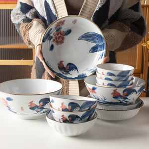 中式陶瓷怀旧老式鸡公碗菜盘家用大面碗汤碗宫廷碗公鸡饭菜碟单个