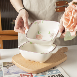 空气炸锅专用碗蒸蛋碗舒芙蕾烤碗双耳烤盘烤箱用陶瓷小碗家用精致