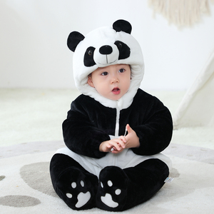 婴儿冬装熊猫哈衣新生儿连体衣加厚棉衣爬服网红男女宝宝外出抱衣