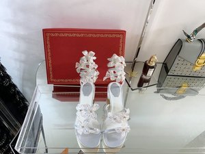 Rene Caovilla/RC2024新款女士花朵镶钻绕脚环高跟鞋粗跟凉鞋单鞋