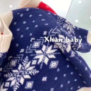 xhanbaby圣诞版撞色雪花毛衣男女童圆领加厚套头毛衣