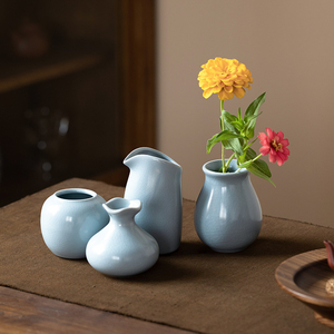 复古汝窑陶瓷花瓶摆件水培绿植花插书房客厅桌面经典居家装饰花器